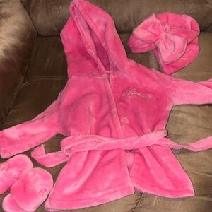 Plush Pink Babies Hooded Bathrobe Set